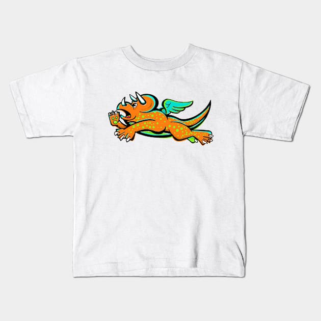 Flying Triceratops orange Kids T-Shirt by LOST WORLD